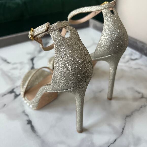 Stuart Weitzman Nudist Disco Pearl Gold Glitter Heels Size 6.5 - Picture 5 of 9